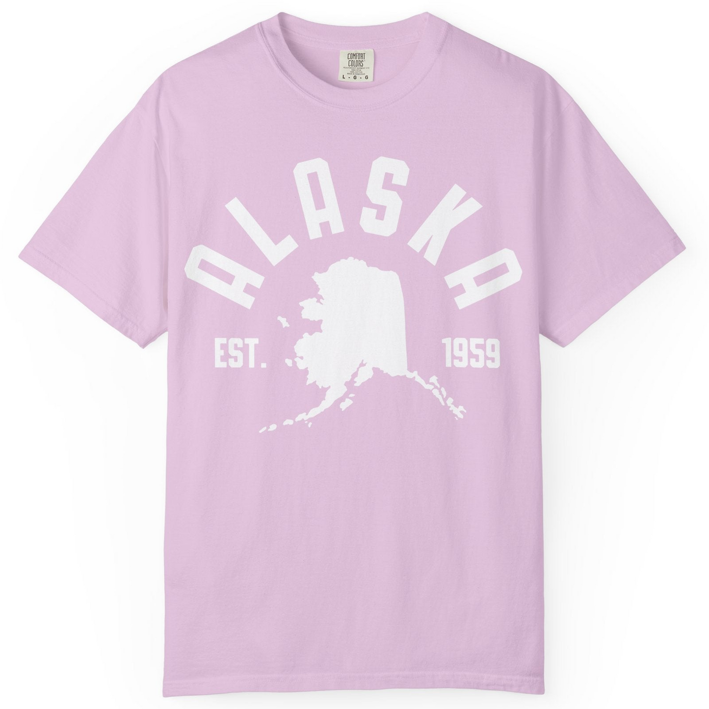 Vintage Alaska State Outline Est 1959 Retro Collegiate Shirt — Comfort Comfort Colors T-Shirt – Orchid – Alaska Cruise Shirts
