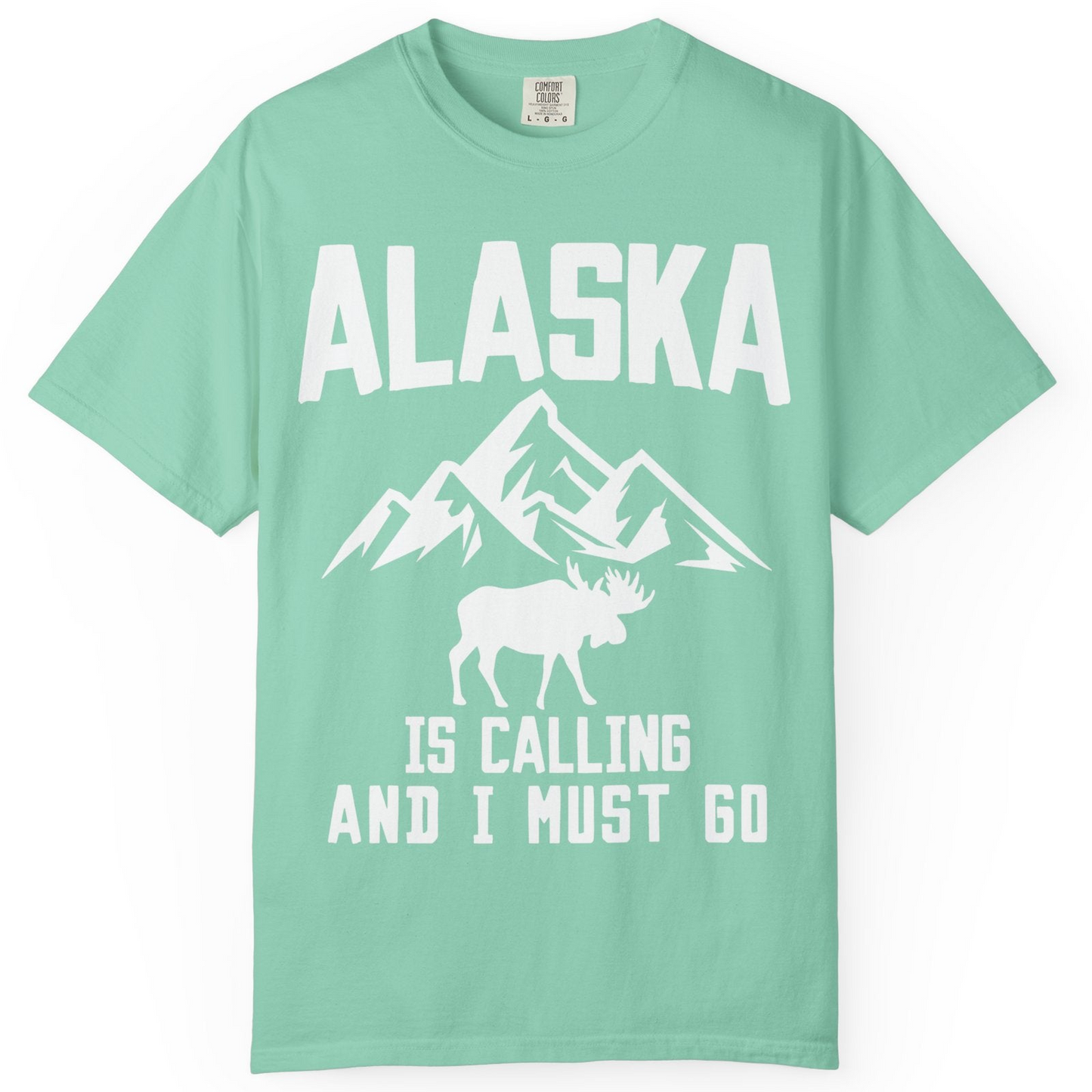 Alaska Is Calling Moose Mountains Adventure Silhouette Nature Shirt — Comfort Comfort Colors T-Shirt – Island Reef – Alaska Cruise Shirts