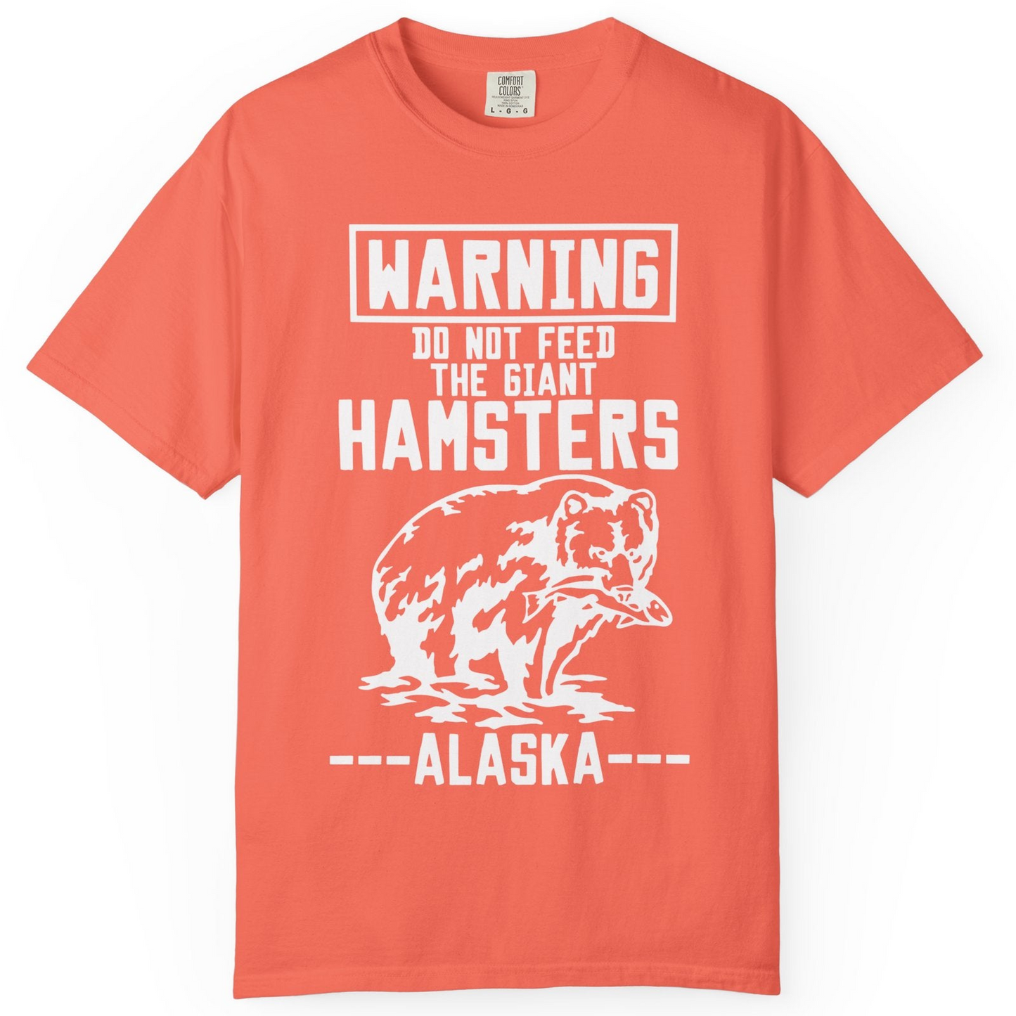 Funny Alaska Bear Warning Sign Shirt Comfort Colors T-Shirt – Bright Salmon – Alaska Cruise Shirts