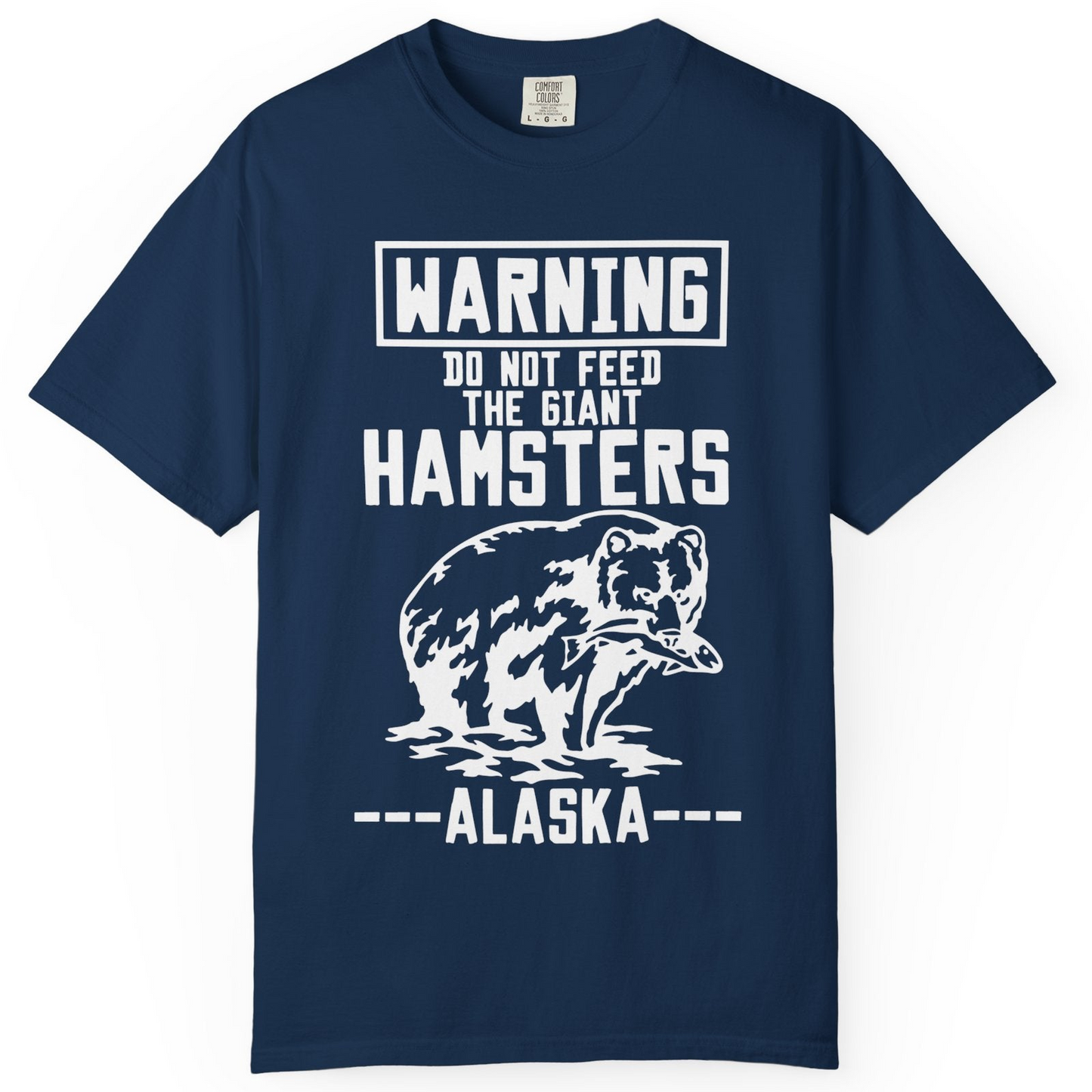 Funny Alaska Bear Warning Sign Shirt Comfort Colors T-Shirt – Navy – Alaska Cruise Shirts