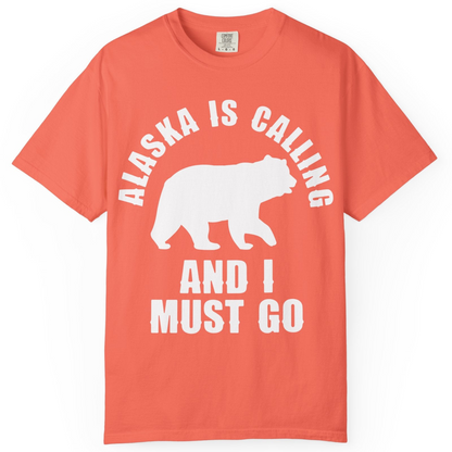 Alaska Is Calling Bear Silhouette Adventure Shirt Comfort Colors T-Shirt – Bright Salmon – Alaska Cruise Shirts