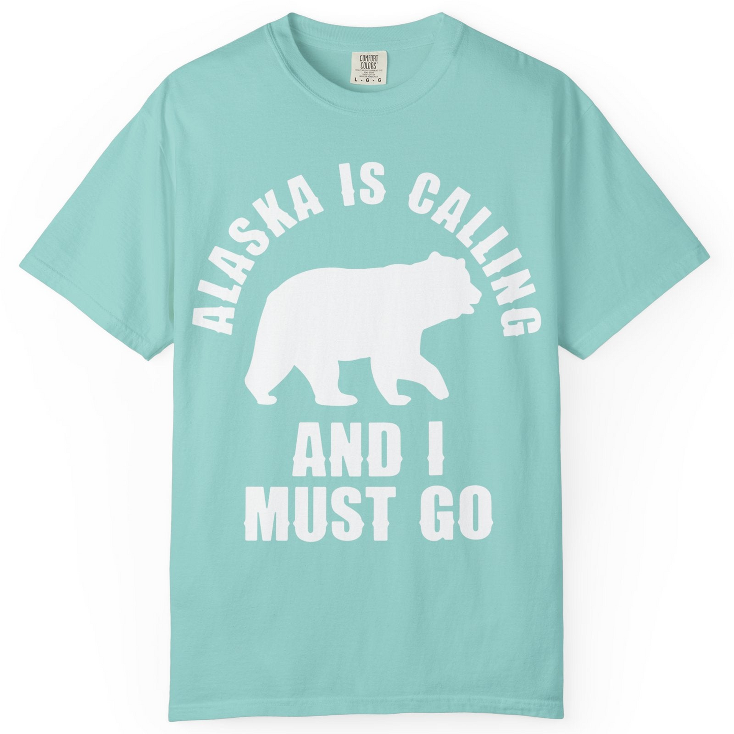Alaska Is Calling Bear Silhouette Adventure Shirt Comfort Colors T-Shirt – Chalky Mint – Alaska Cruise Shirts