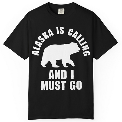 Alaska Is Calling Bear Silhouette Adventure Shirt Comfort Colors T-Shirt – Black – Alaska Cruise Shirts