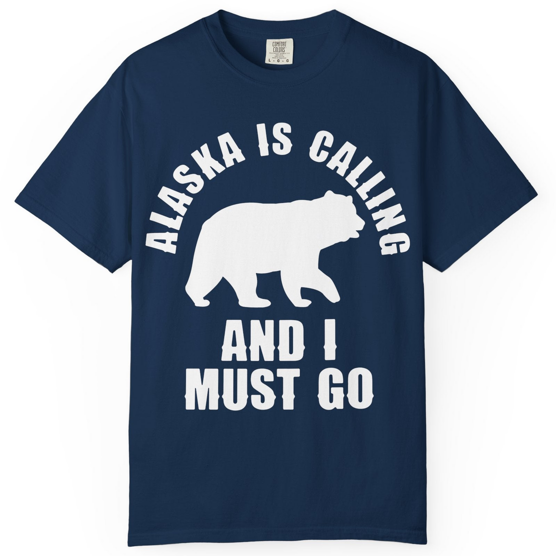 Alaska Is Calling Bear Silhouette Adventure Shirt Comfort Colors T-Shirt – Navy – Alaska Cruise Shirts