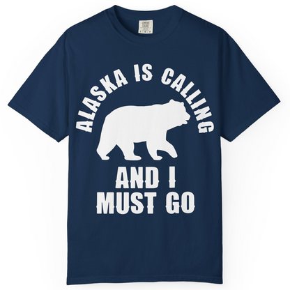 Alaska Is Calling Bear Silhouette Adventure Shirt Comfort Colors T-Shirt – Navy – Alaska Cruise Shirts