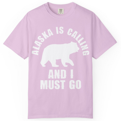 Alaska Is Calling Bear Silhouette Adventure Shirt Comfort Colors T-Shirt – Orchid – Alaska Cruise Shirts