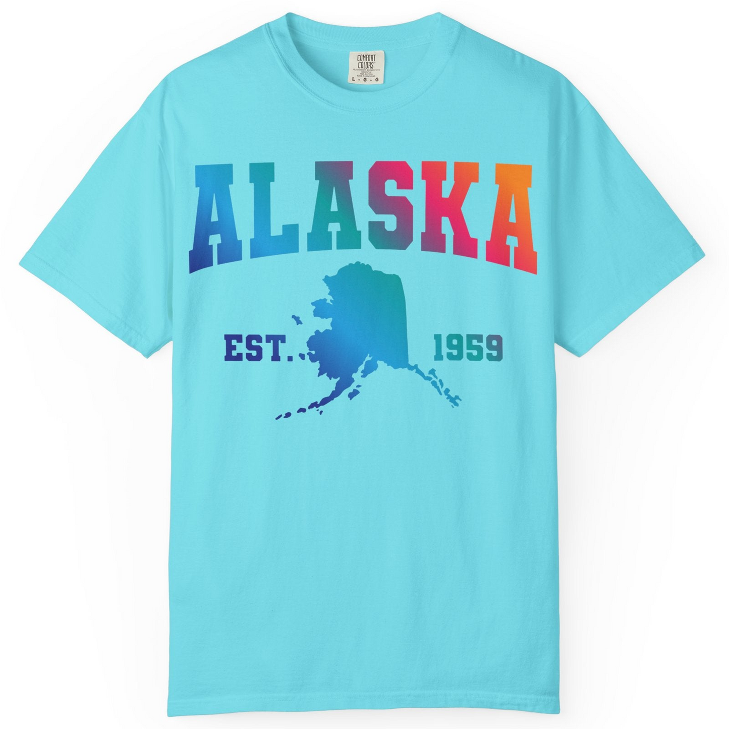 Retro Alaska Est 1959 Shirt Comfort Colors T-Shirt – Lagoon Blue – Alaska Cruise Shirts