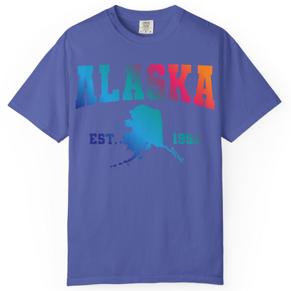 Retro Alaska Est 1959 Shirt Comfort Colors T-Shirt – Periwinkle – Alaska Cruise Shirts