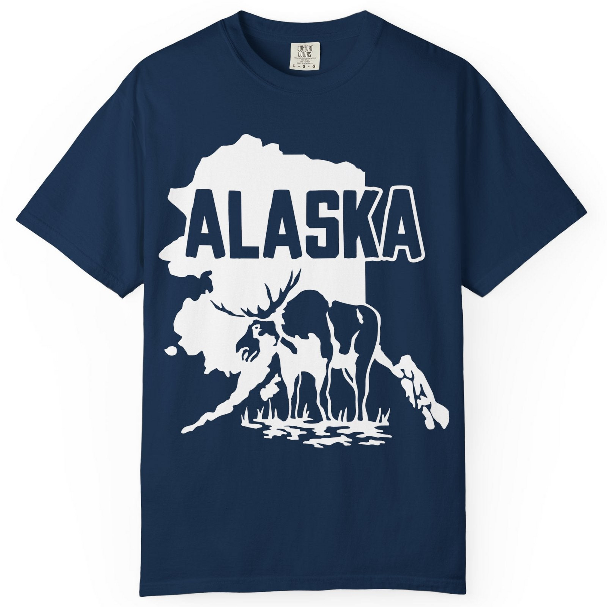 Alaska Moose Silhouette Shirt Comfort Colors T-Shirt – Navy – Alaska Cruise Shirts