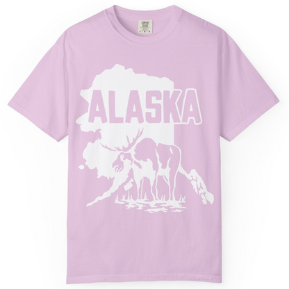 Alaska Moose Silhouette Shirt Comfort Colors T-Shirt – Orchid – Alaska Cruise Shirts