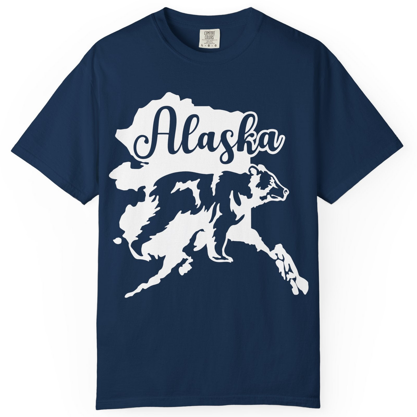 Alaska Bear Silhouette Shirt Comfort Colors T-Shirt – Navy – Alaska Cruise Shirts