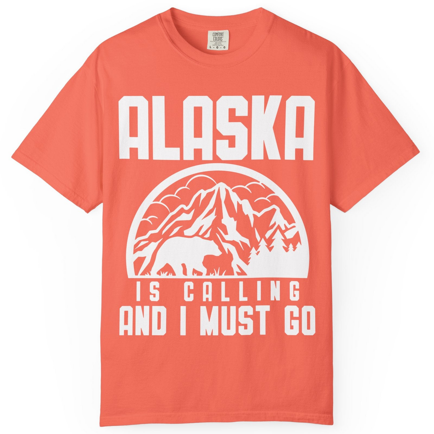 Alaska Is Calling Shirt Comfort Colors T-Shirt – Bright Salmon – Alaska Cruise Shirts