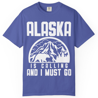 Alaska Is Calling Shirt Comfort Colors T-Shirt – Periwinkle – Alaska Cruise Shirts