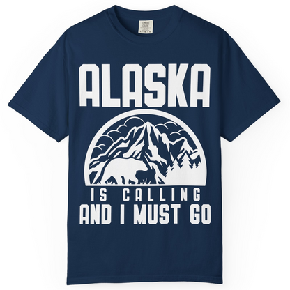 Alaska Is Calling Shirt Comfort Colors T-Shirt – Navy – Alaska Cruise Shirts