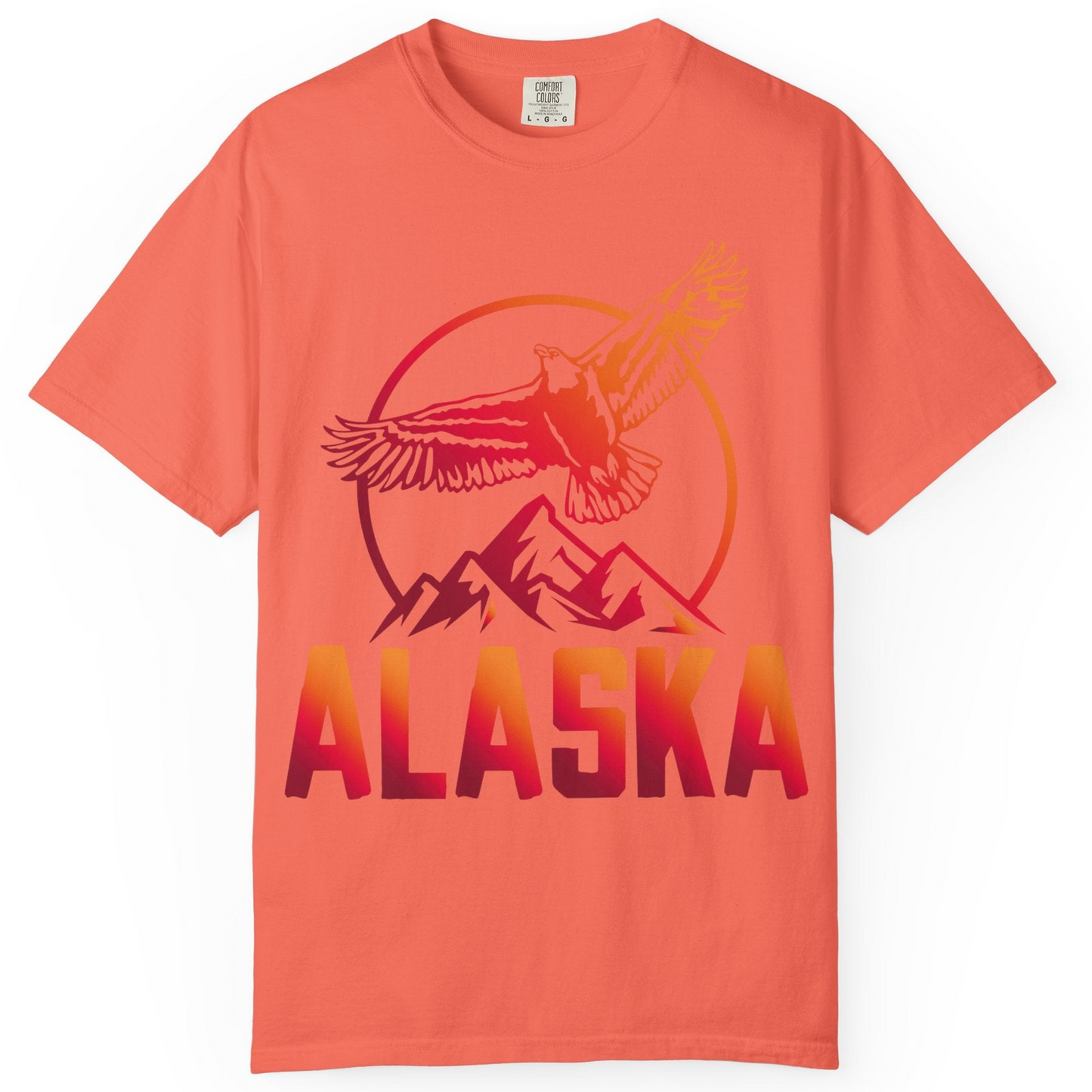 Alaska Eagle Mountains Graphic Shirt Comfort Colors T-Shirt – Bright Salmon – Alaska Cruise Shirts