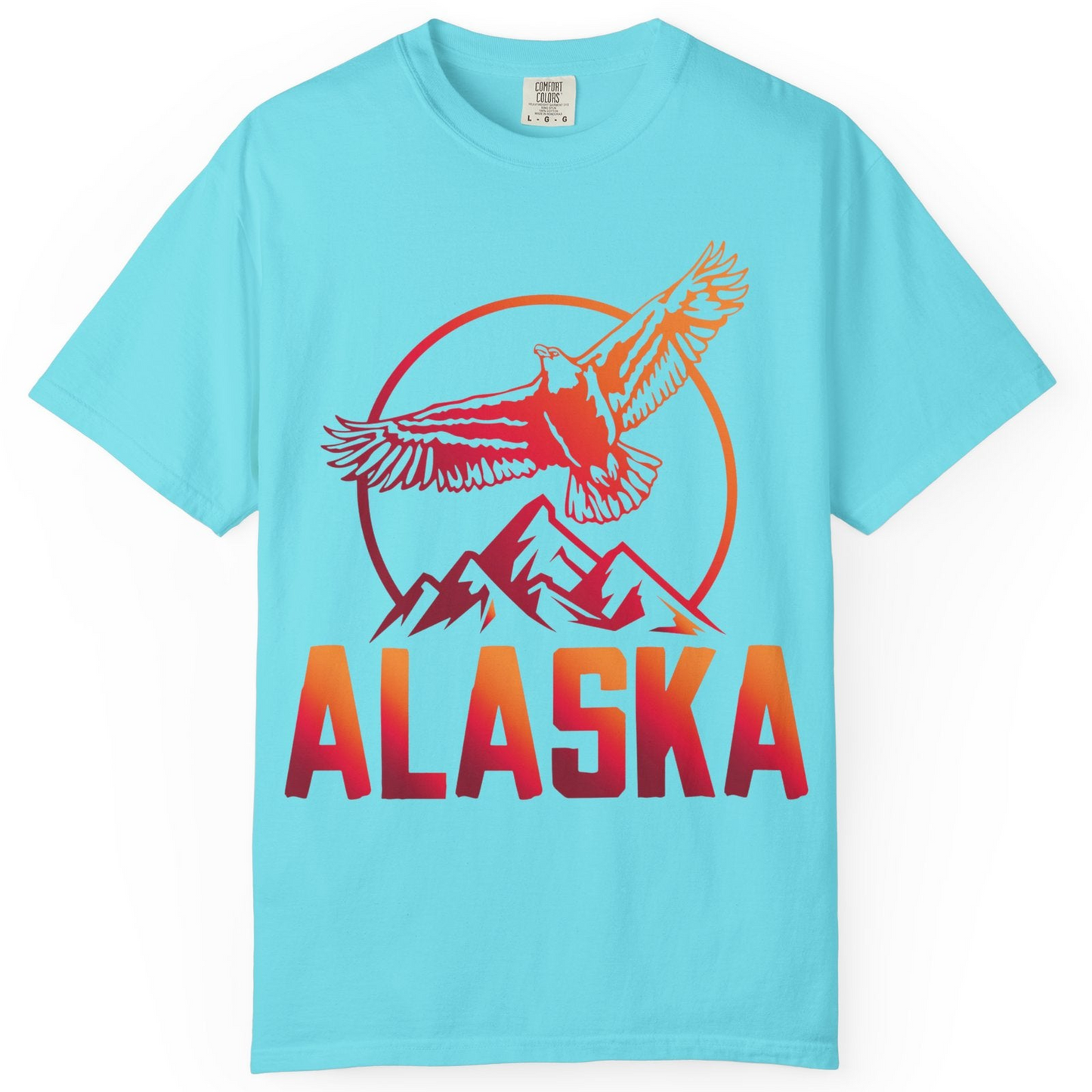 Alaska Eagle Mountains Graphic Shirt Comfort Colors T-Shirt – Lagoon Blue – Alaska Cruise Shirts