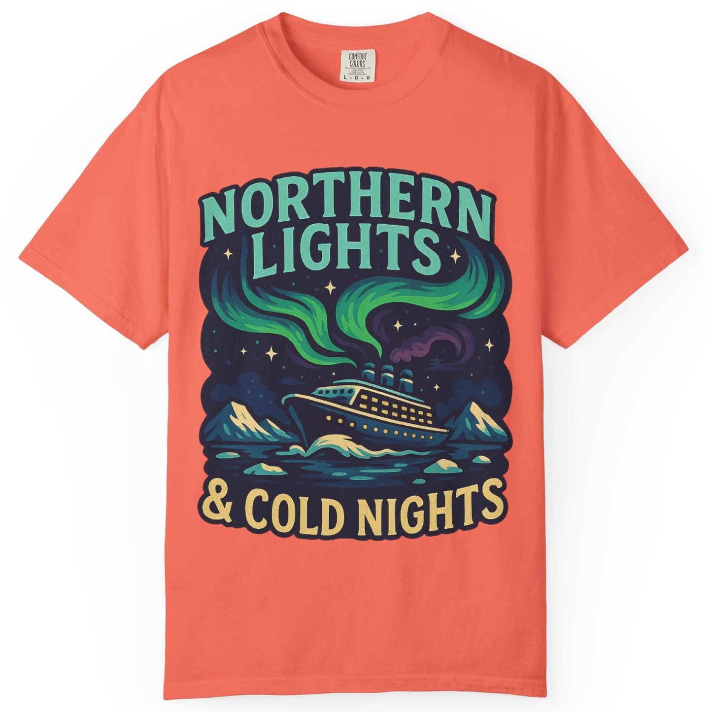Northern Lights Alaska Cruise Ship Night Adventure Travel Shirt — Comfort Comfort Colors T-Shirt – Bright Salmon – Alaska Cruise Shirts