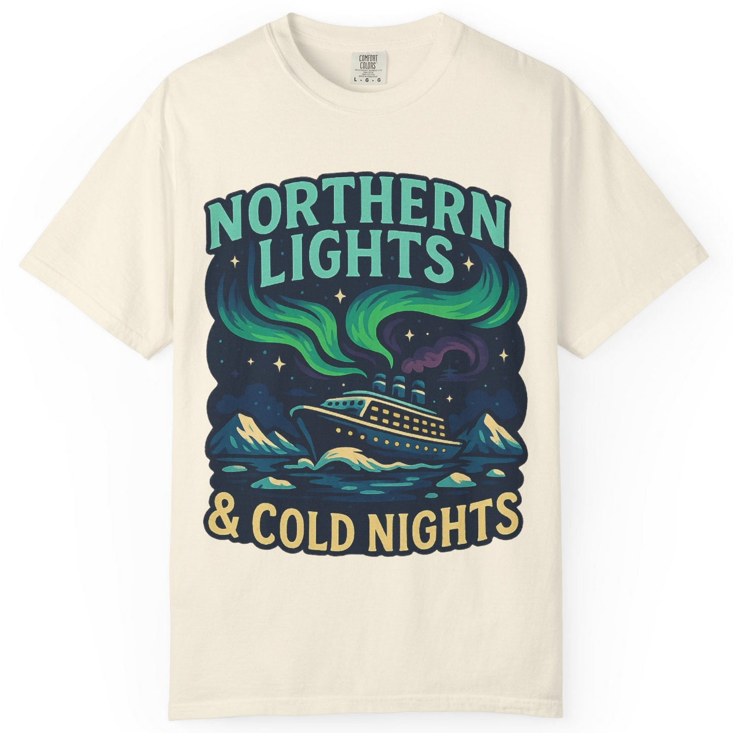 Northern Lights Alaska Cruise Ship Night Adventure Travel Shirt — Comfort Comfort Colors T-Shirt – Ivory – Alaska Cruise Shirts
