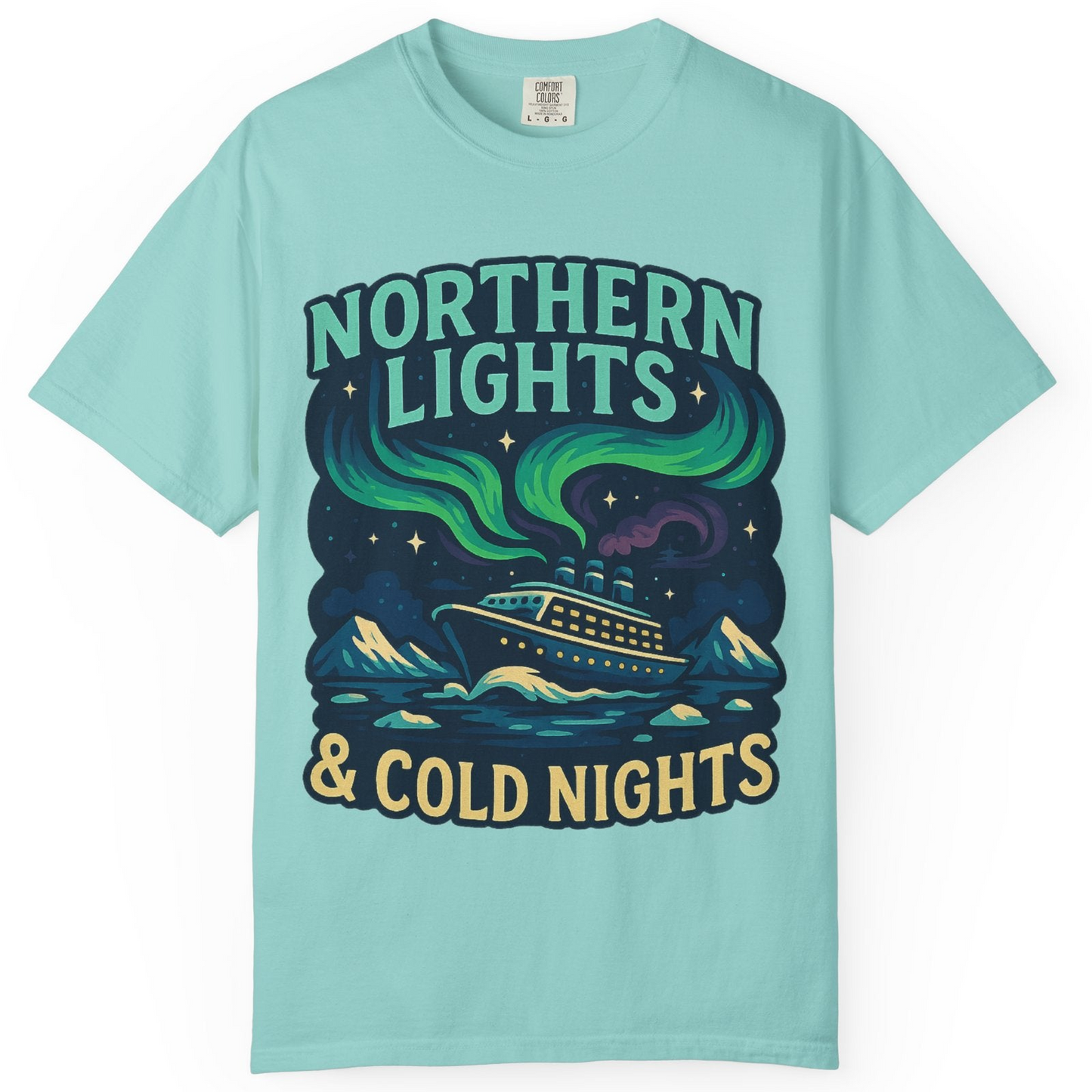 Northern Lights Alaska Cruise Ship Night Adventure Travel Shirt — Comfort Comfort Colors T-Shirt – Chalky Mint – Alaska Cruise Shirts