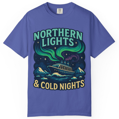 Northern Lights Alaska Cruise Ship Night Adventure Travel Shirt — Comfort Comfort Colors T-Shirt – Periwinkle – Alaska Cruise Shirts