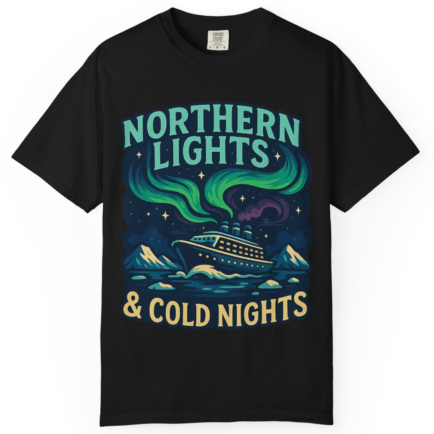 Northern Lights Alaska Cruise Ship Night Adventure Travel Shirt — Comfort Comfort Colors T-Shirt – Black – Alaska Cruise Shirts