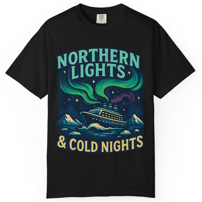 Northern Lights Alaska Cruise Ship Night Adventure Travel Shirt — Comfort Comfort Colors T-Shirt – Black – Alaska Cruise Shirts