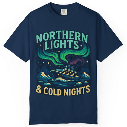 Northern Lights Alaska Cruise Ship Night Adventure Travel Shirt — Comfort Comfort Colors T-Shirt – Navy – Alaska Cruise Shirts