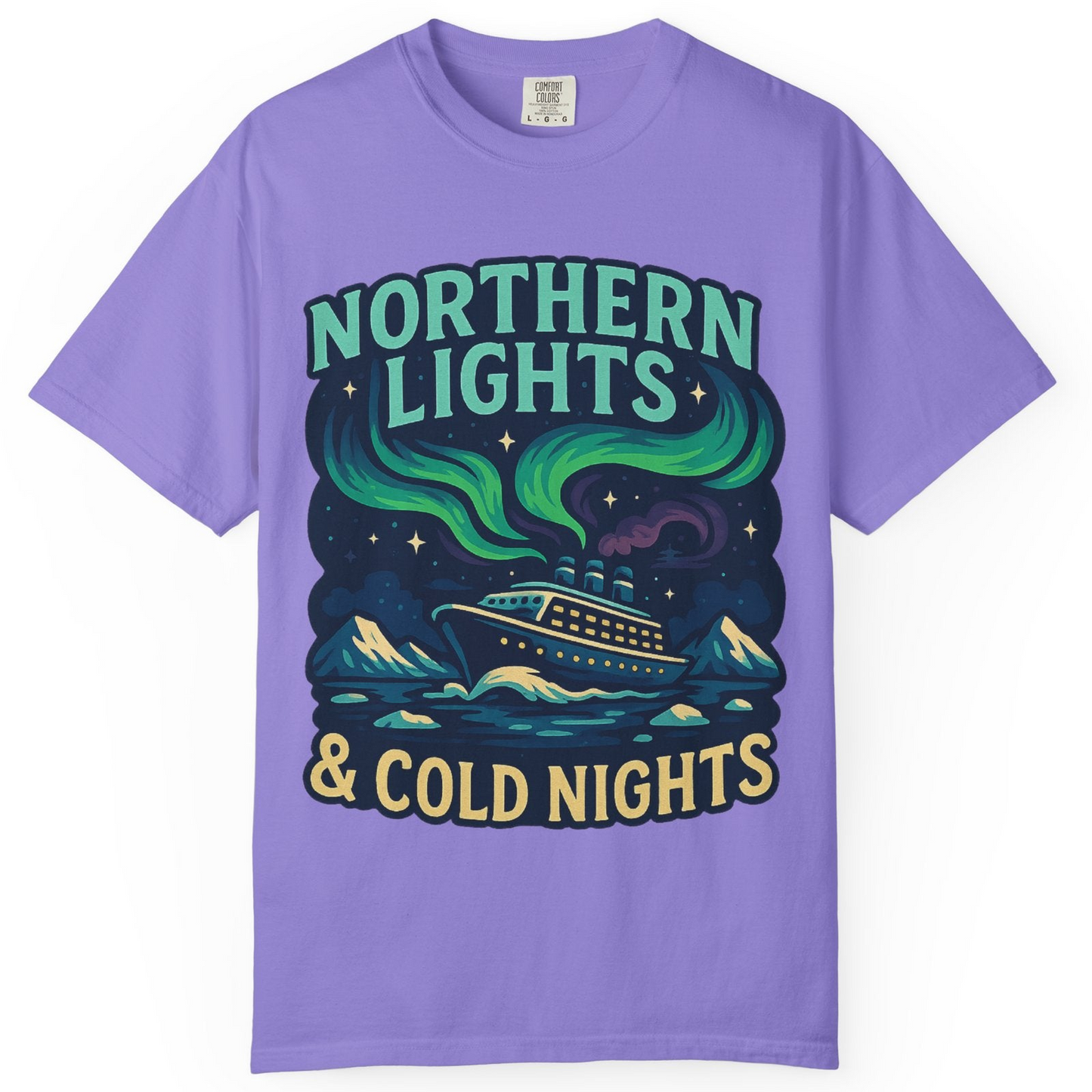 Northern Lights Alaska Cruise Ship Night Adventure Travel Shirt — Comfort Comfort Colors T-Shirt – Violet – Alaska Cruise Shirts