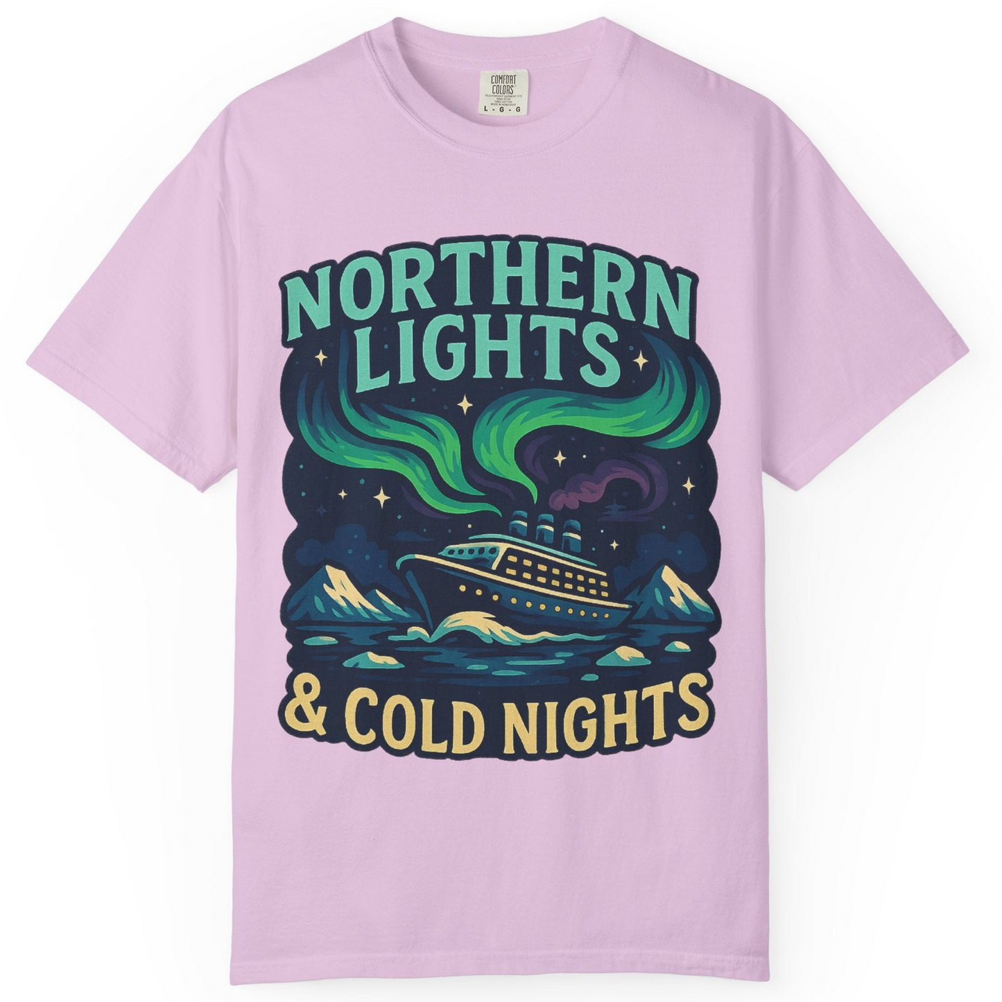 Northern Lights Alaska Cruise Ship Night Adventure Travel Shirt — Comfort Comfort Colors T-Shirt – Orchid – Alaska Cruise Shirts