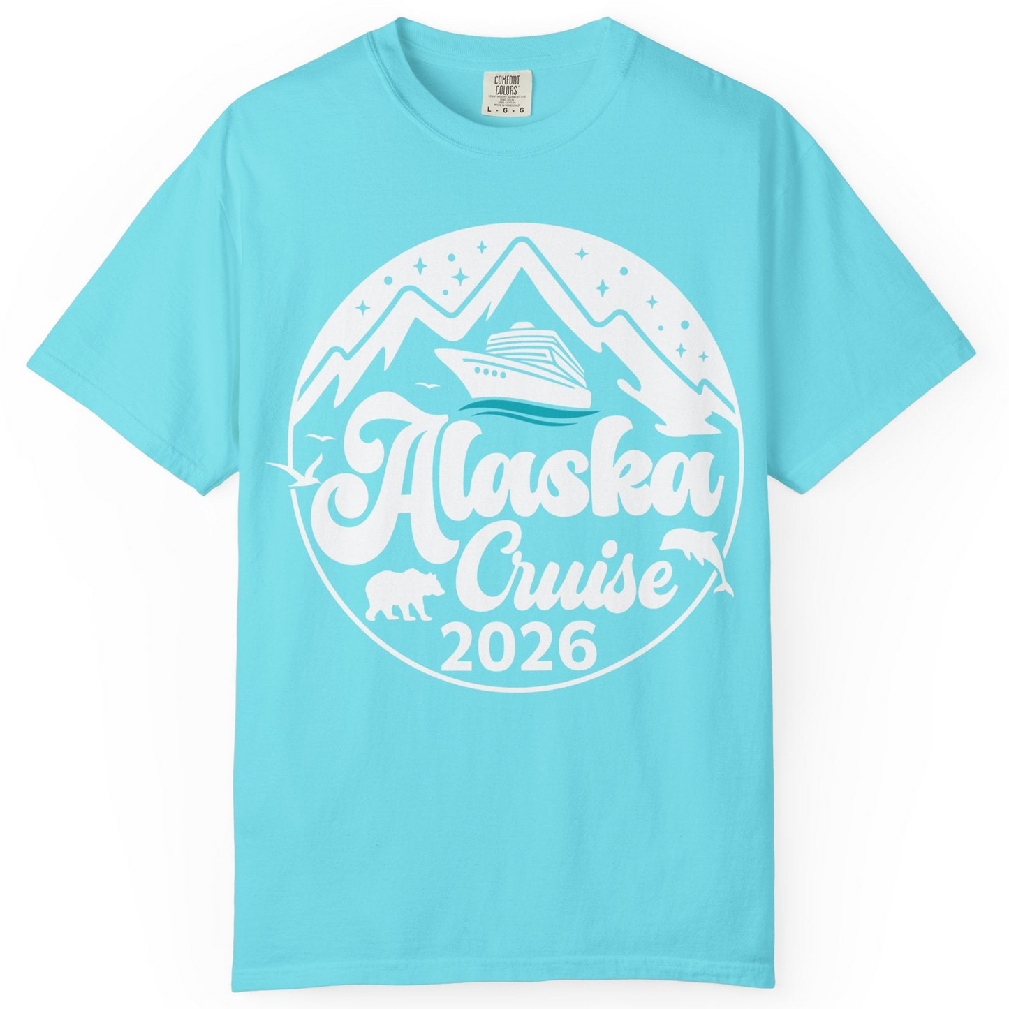 Alaska Cruise 2026 Shirt Comfort Colors T-Shirt – Lagoon Blue – Alaska Cruise Shirts
