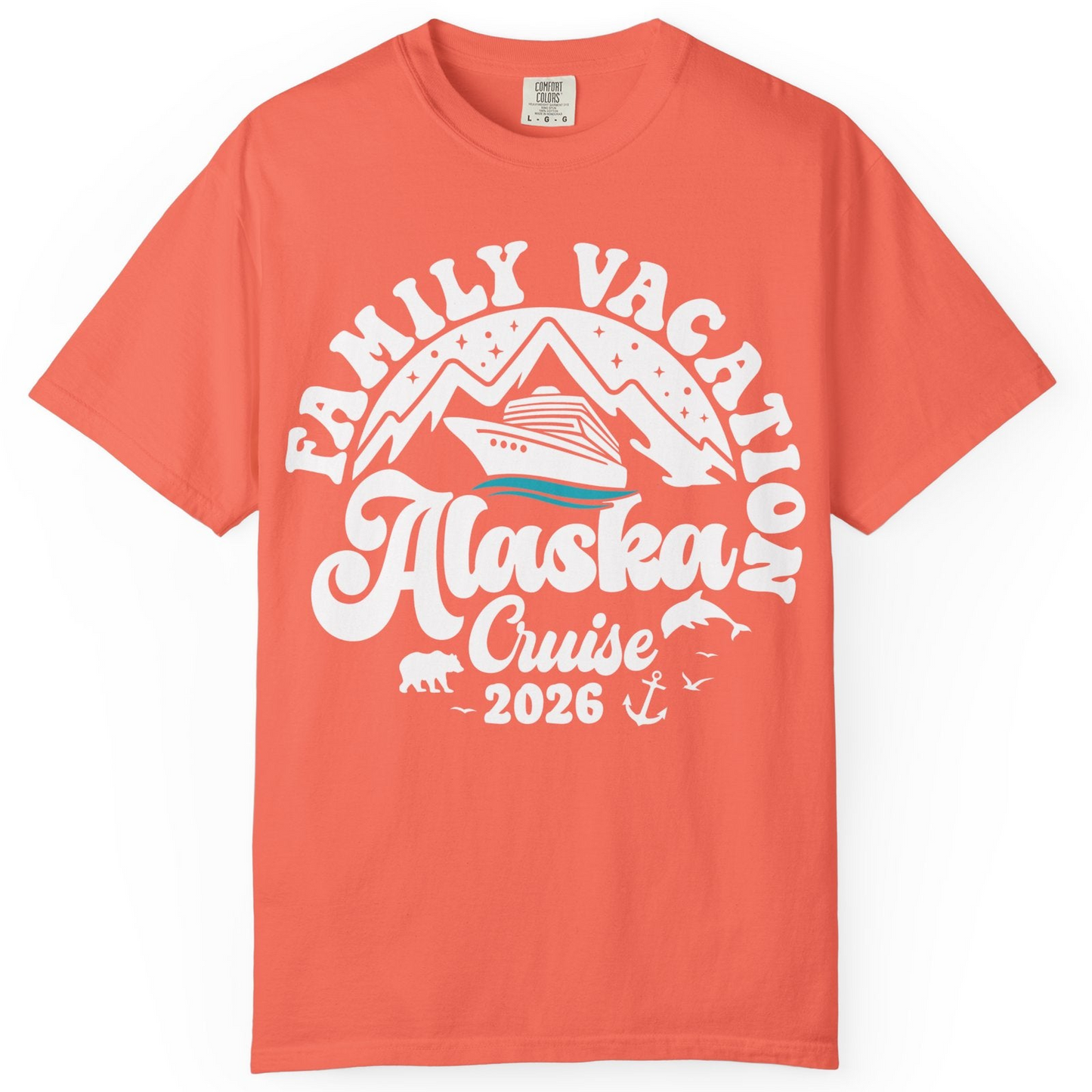 Alaska Family Cruise Shirt Comfort Colors T-Shirt – Bright Salmon – Alaska Cruise Shirts