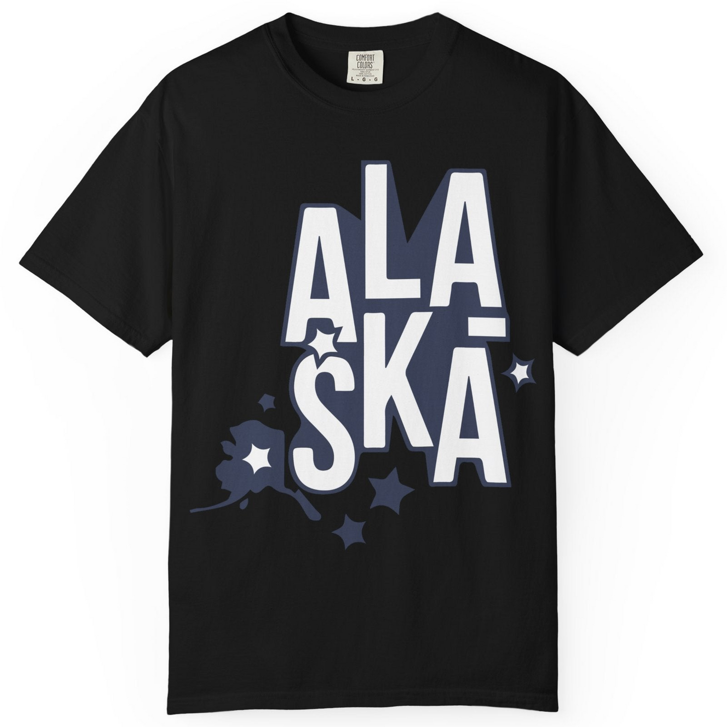 Alaska Stars Bold Typography Shirt Comfort Colors T-Shirt – Black – Alaska Cruise Shirts