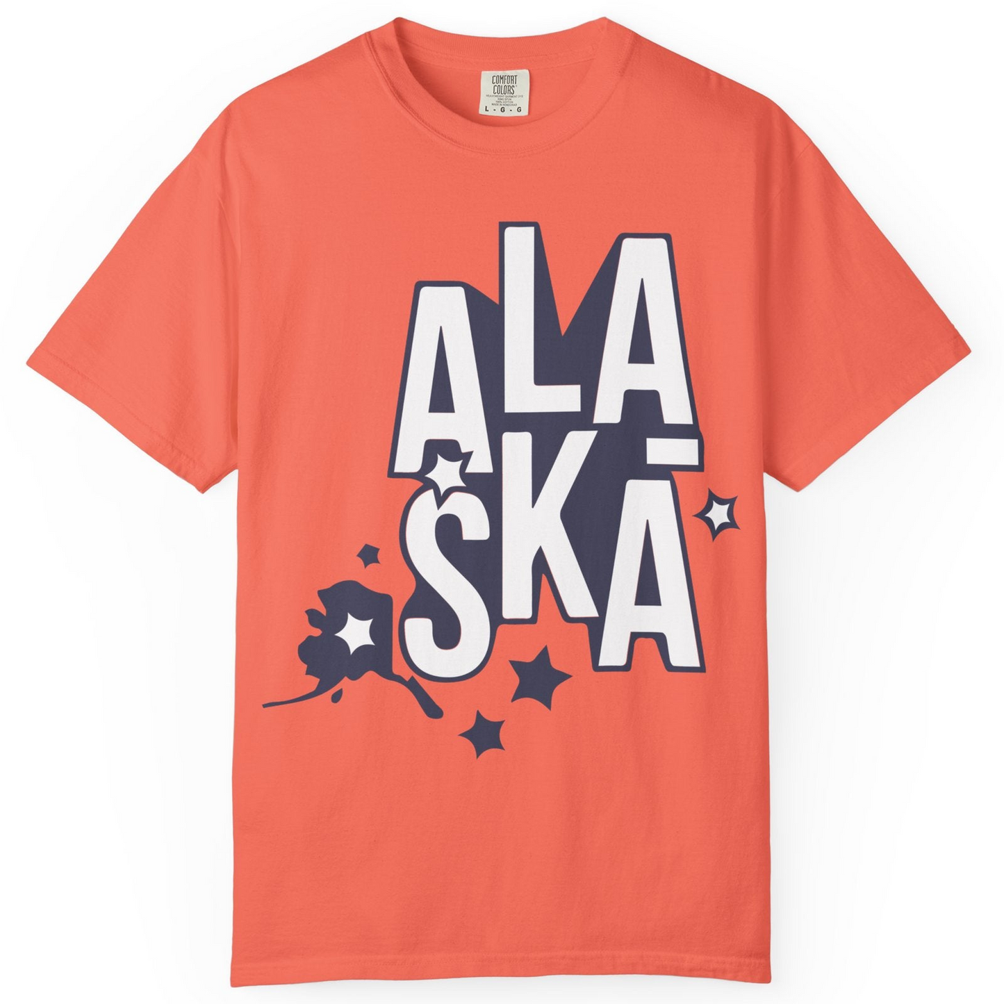 Alaska Stars Bold Typography Shirt Comfort Colors T-Shirt – Bright Salmon – Alaska Cruise Shirts