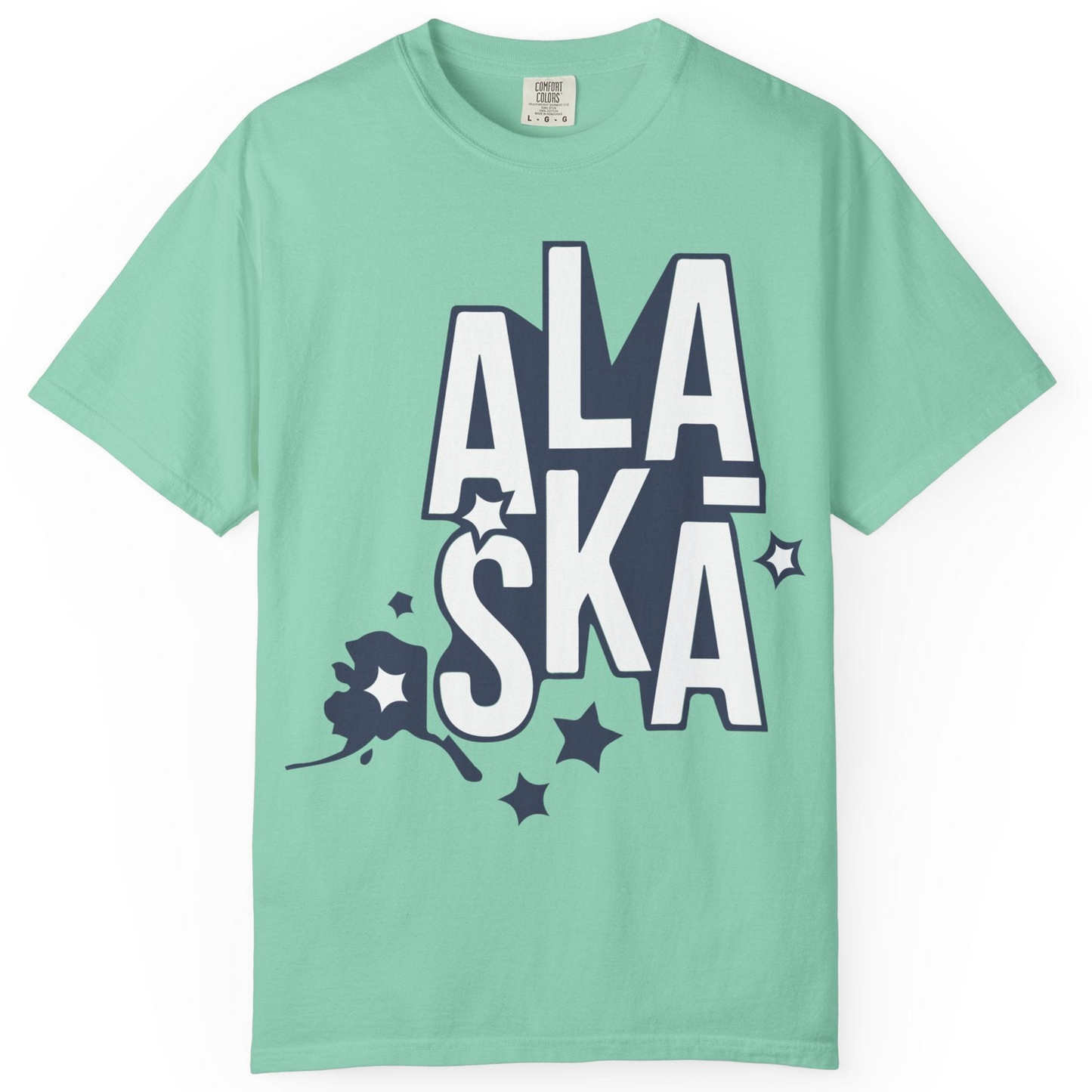 Alaska Stars Bold Typography Shirt Comfort Colors T-Shirt – Island Reef – Alaska Cruise Shirts