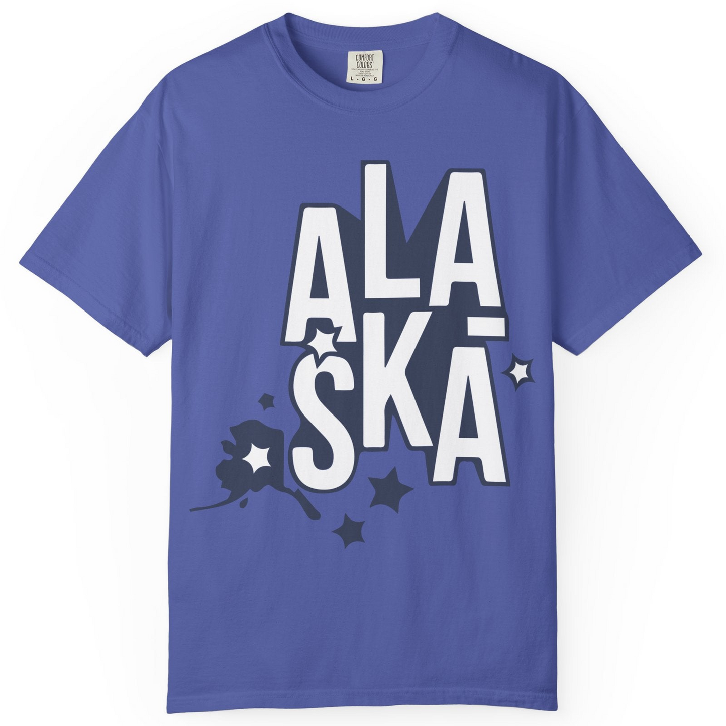 Alaska Stars Bold Typography Shirt Comfort Colors T-Shirt – Periwinkle – Alaska Cruise Shirts