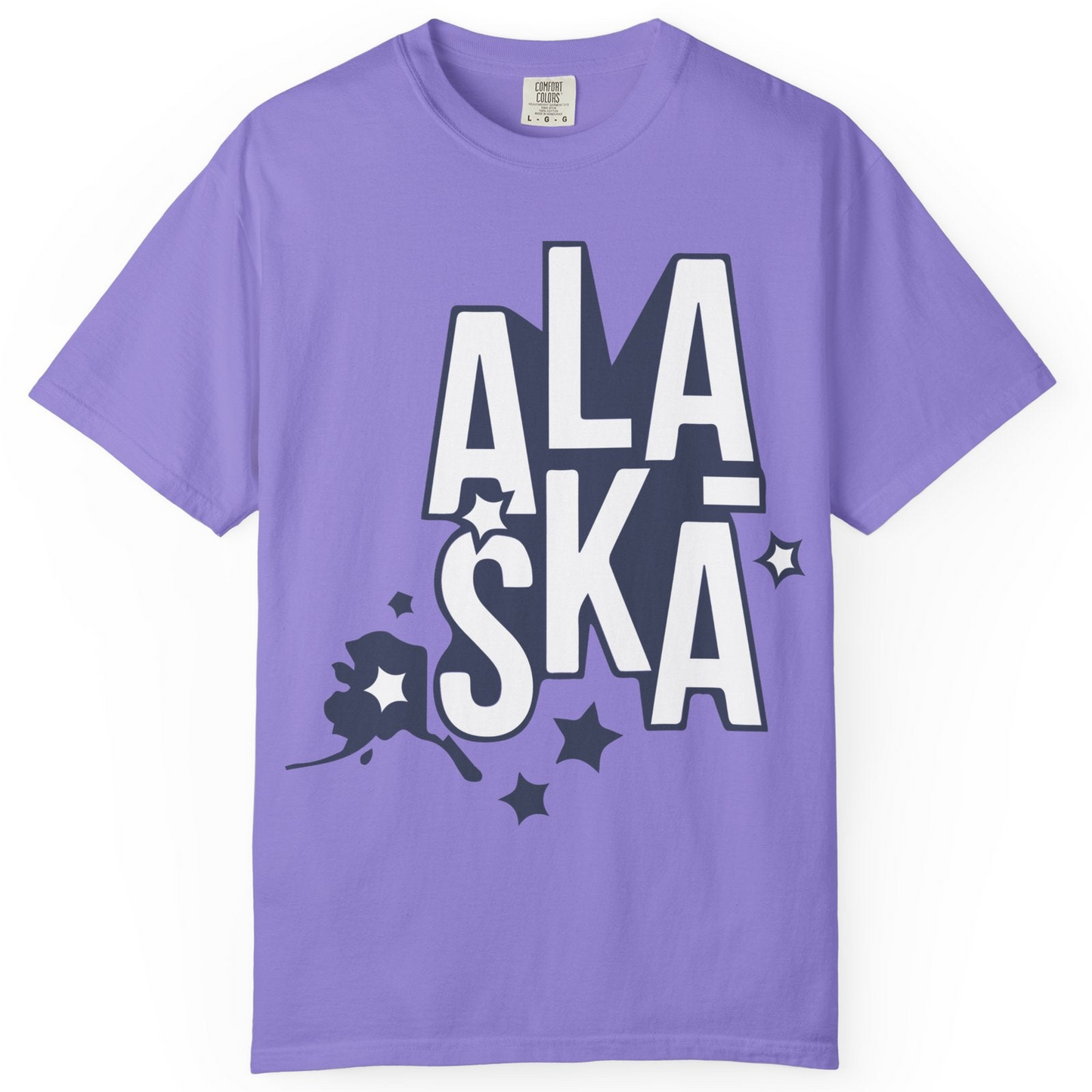 Alaska Stars Bold Typography Shirt Comfort Colors T-Shirt – Violet – Alaska Cruise Shirts