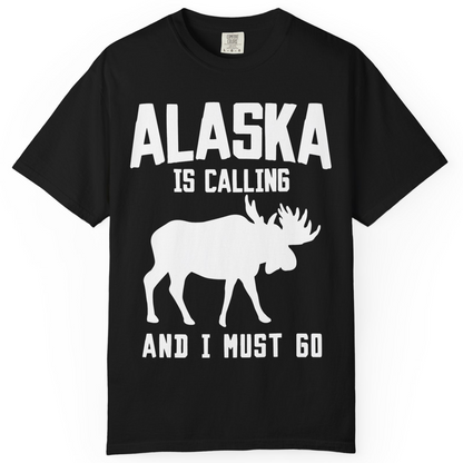 Alaska Is Calling Moose Silhouette Shirt Comfort Colors T-Shirt – Black – Alaska Cruise Shirts