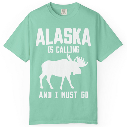 Alaska Is Calling Moose Silhouette Shirt Comfort Colors T-Shirt – Island Reef – Alaska Cruise Shirts