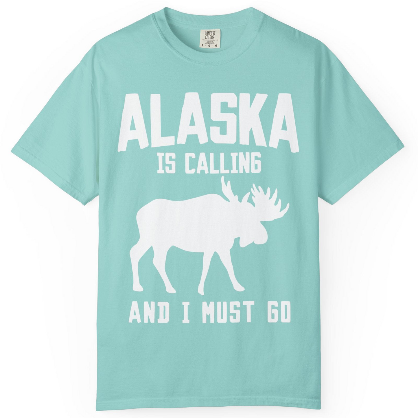 Alaska Is Calling Moose Silhouette Shirt Comfort Colors T-Shirt – Chalky Mint – Alaska Cruise Shirts
