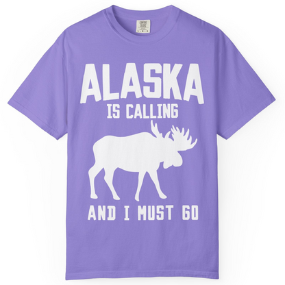 Alaska Is Calling Moose Silhouette Shirt Comfort Colors T-Shirt – Violet – Alaska Cruise Shirts