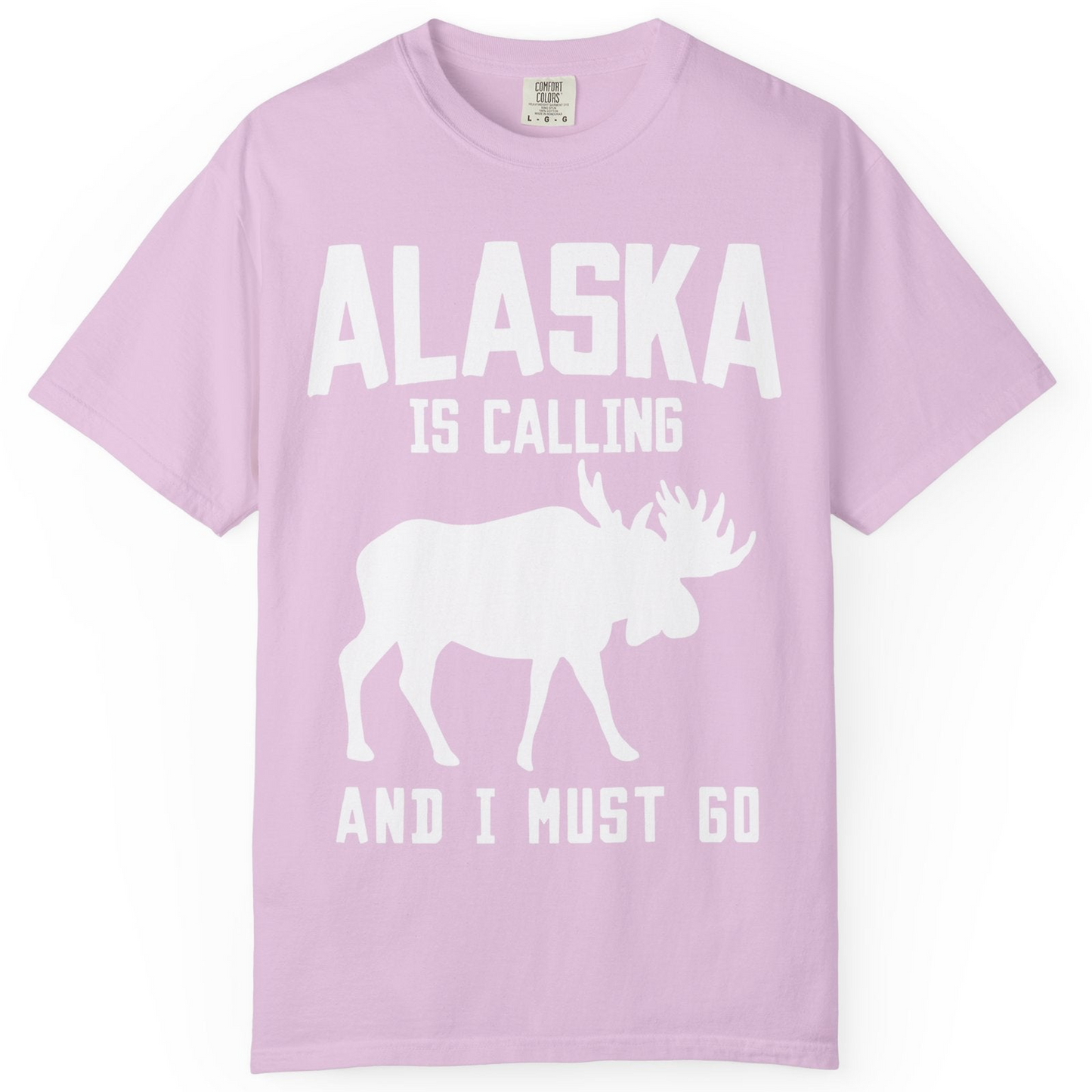 Alaska Is Calling Moose Silhouette Shirt Comfort Colors T-Shirt – Orchid – Alaska Cruise Shirts