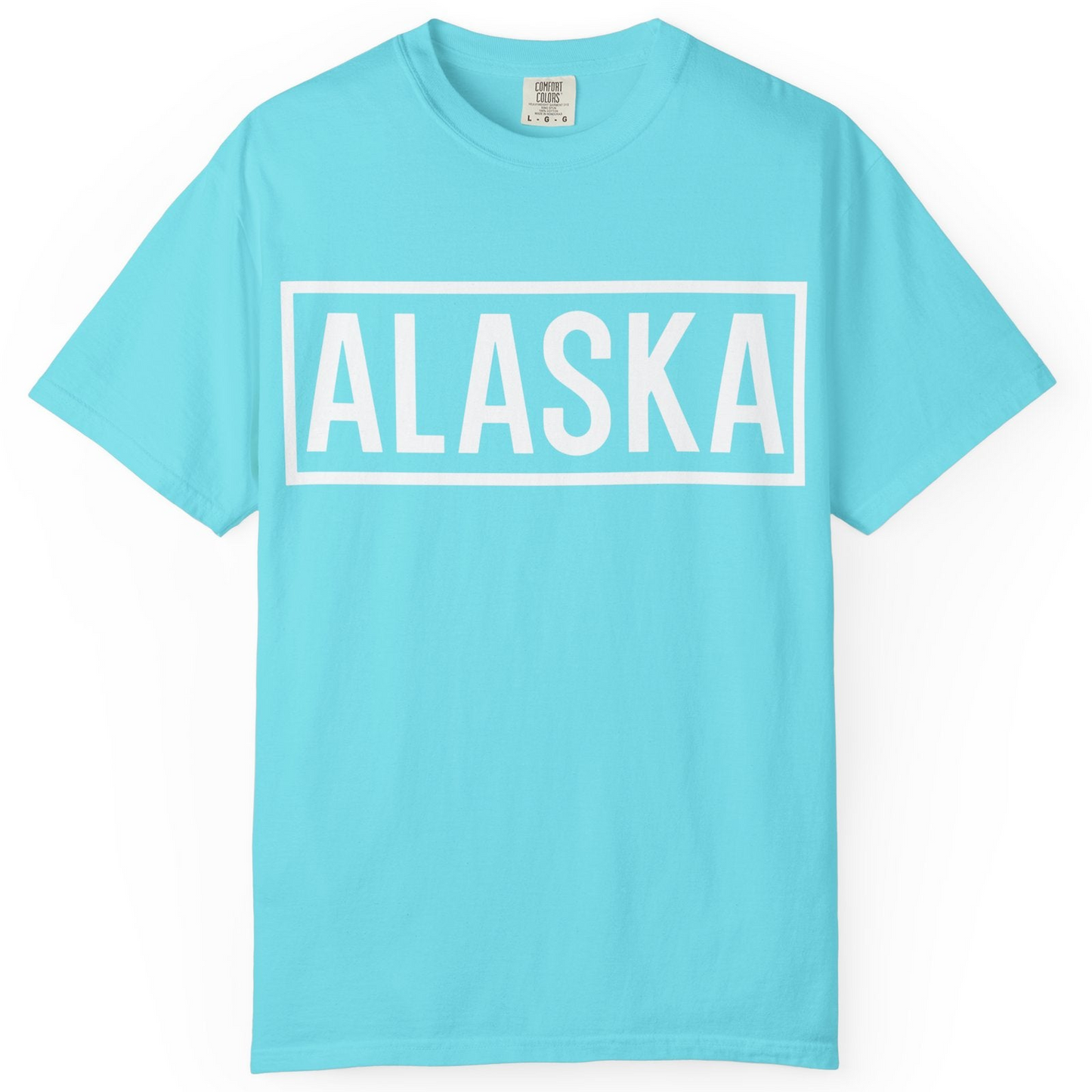 Alaska Bold Text Minimalist Monochrome Graphic Shirt for Travelers — Comfort Comfort Colors T-Shirt – Lagoon Blue – Alaska Cruise Shirts