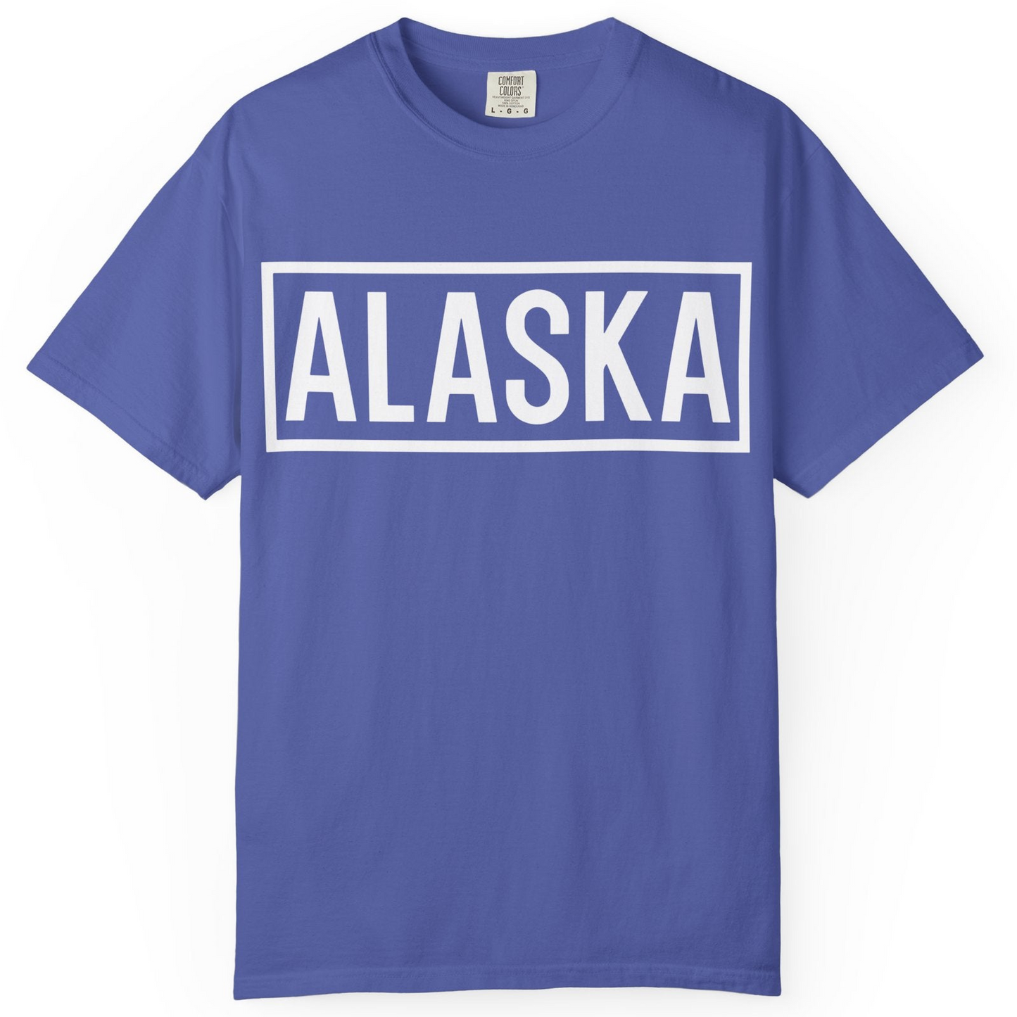 Alaska Bold Text Minimalist Monochrome Graphic Shirt for Travelers — Comfort Comfort Colors T-Shirt – Periwinkle – Alaska Cruise Shirts