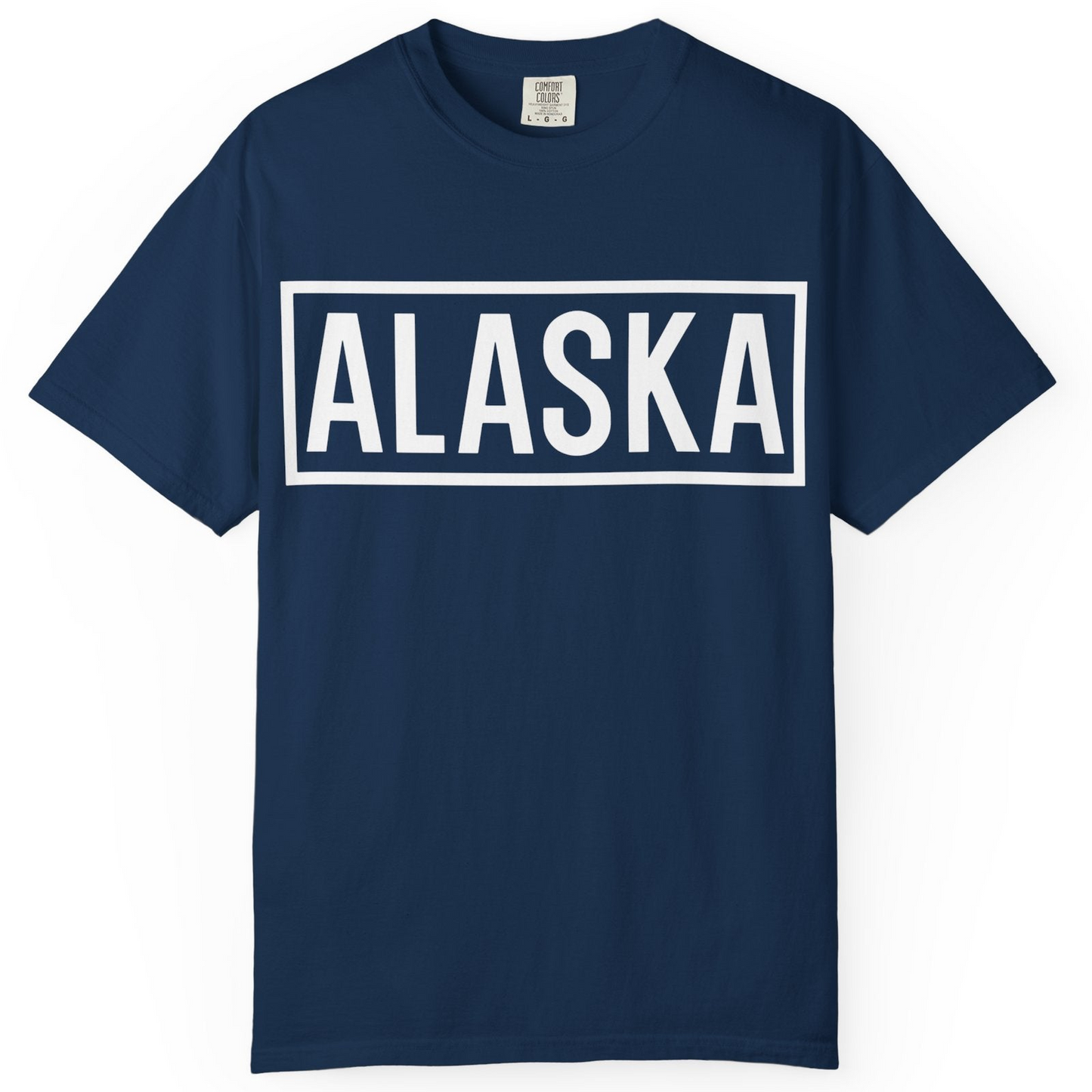 Alaska Bold Text Minimalist Monochrome Graphic Shirt for Travelers — Comfort Comfort Colors T-Shirt – Navy – Alaska Cruise Shirts