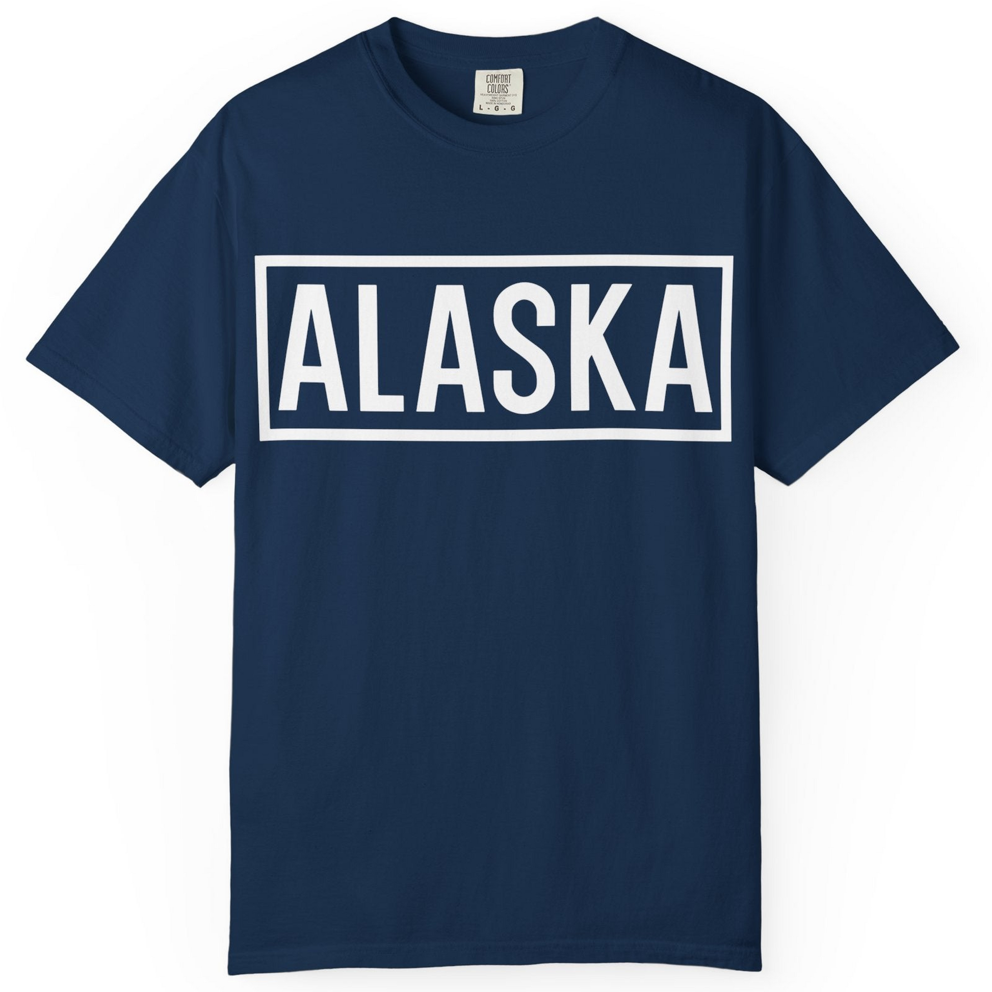 Alaska Bold Text Minimalist Monochrome Graphic Shirt for Travelers — Comfort Comfort Colors T-Shirt – Navy – Alaska Cruise Shirts