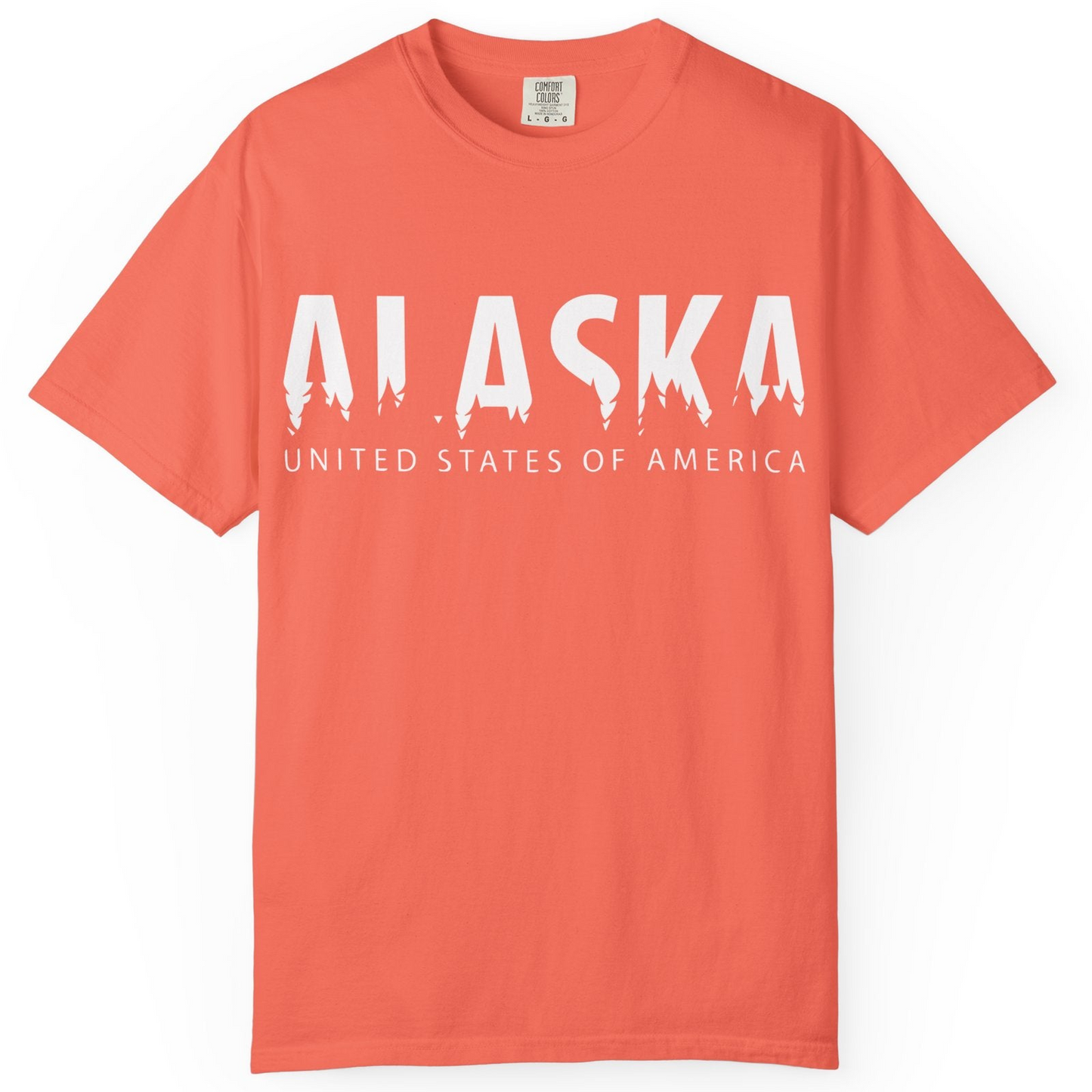 Alaska United States Typography Shirt Comfort Colors T-Shirt – Bright Salmon – Alaska Cruise Shirts