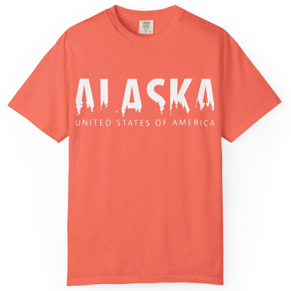 Alaska United States Typography Shirt Comfort Colors T-Shirt – Bright Salmon – Alaska Cruise Shirts