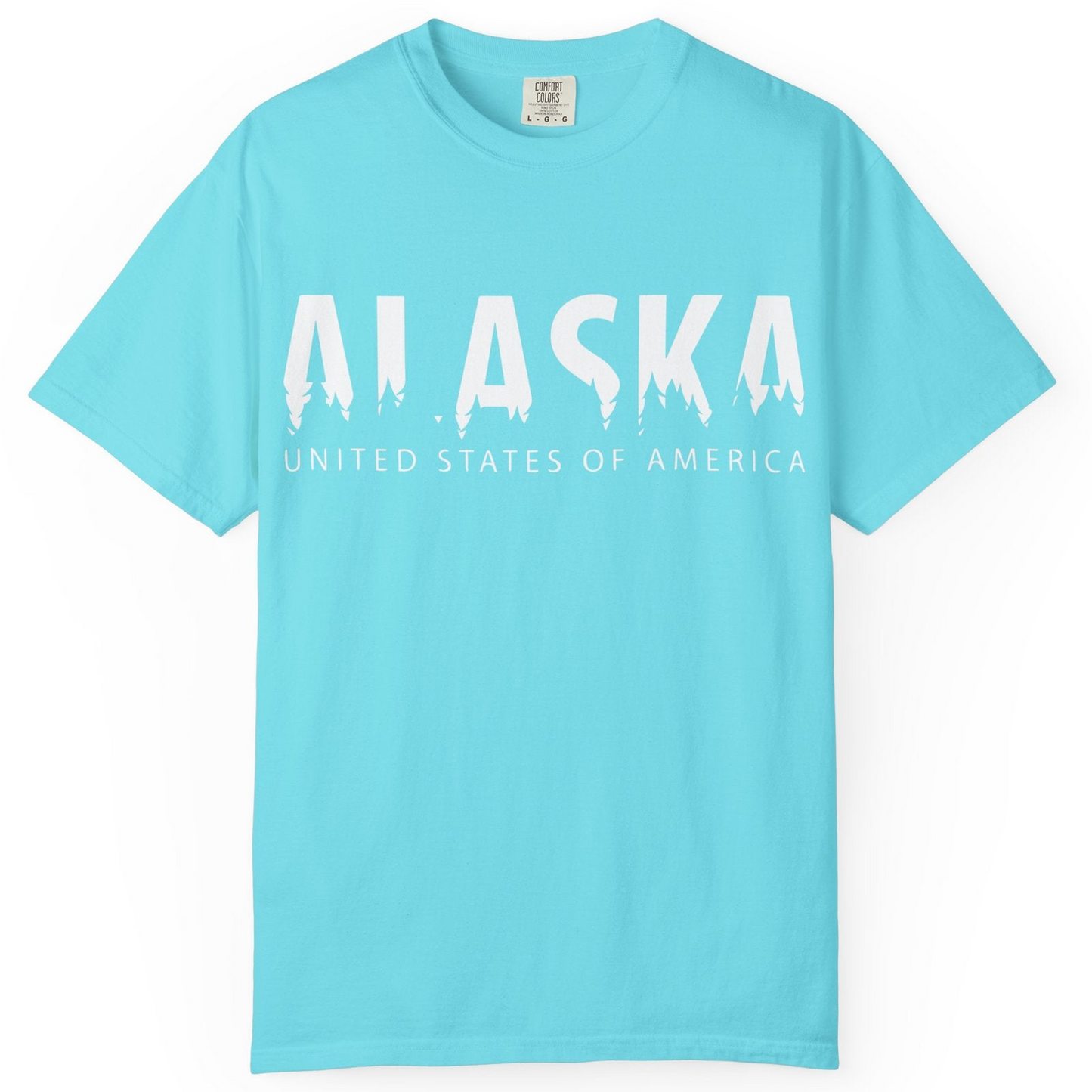 Alaska United States Typography Shirt Comfort Colors T-Shirt – Lagoon Blue – Alaska Cruise Shirts