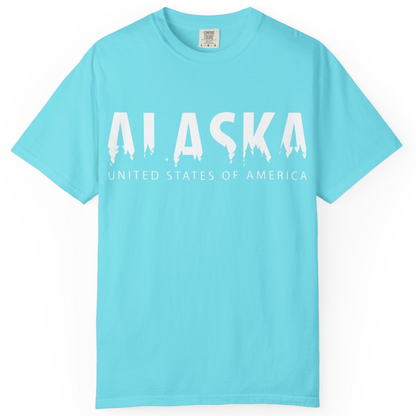 Alaska United States Typography Shirt Comfort Colors T-Shirt – Lagoon Blue – Alaska Cruise Shirts