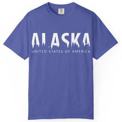Alaska United States Typography Shirt Comfort Colors T-Shirt – Periwinkle – Alaska Cruise Shirts